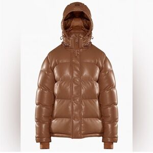 Aritzia Vegan Leather Super Puffer Jacket in Cognac